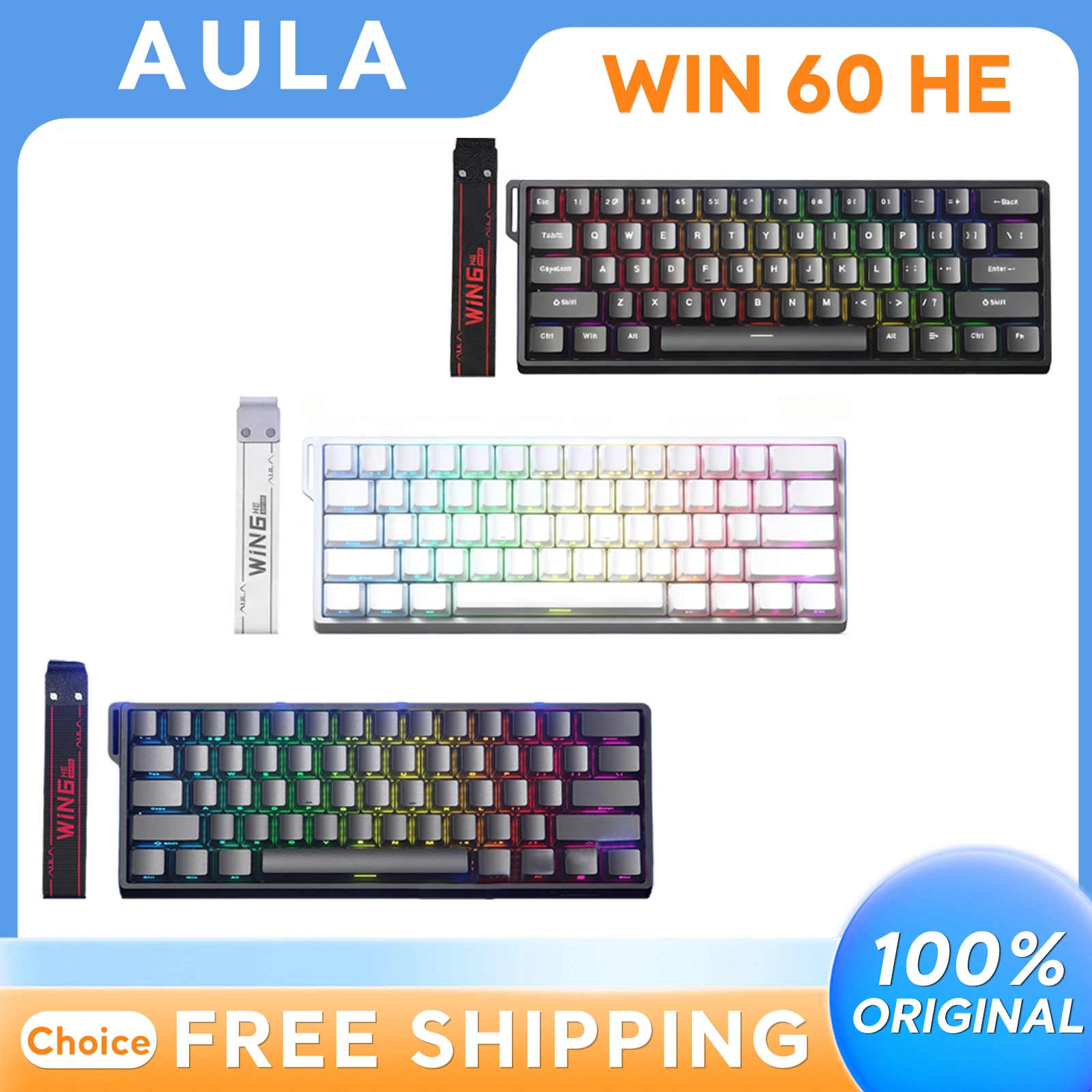 

AULA WIN 60HE Mechanical Keyboard Silent Magnetic Axis Switch 8K Adjustable Dead Zone RGB Backlighting Gaming Customizable