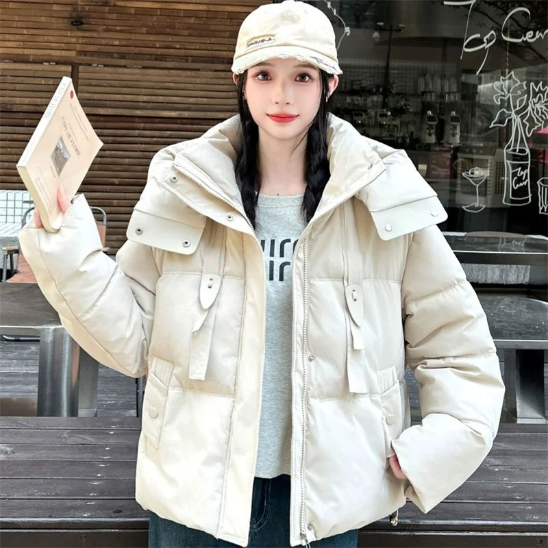 2025 Fashion Winter Women's Cotton-padded Jacket Hooded Parkas Short Coat Student Thick Warm Outerwear Streetwear Loose Jackets