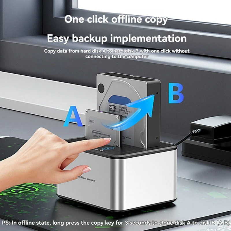 BLUEENDLESS Dual-Slot Hard Drive Docking Station Mechanical Solid-State Hard Drive Box For 2.5/3.5 Inch Hard Drive Dock
