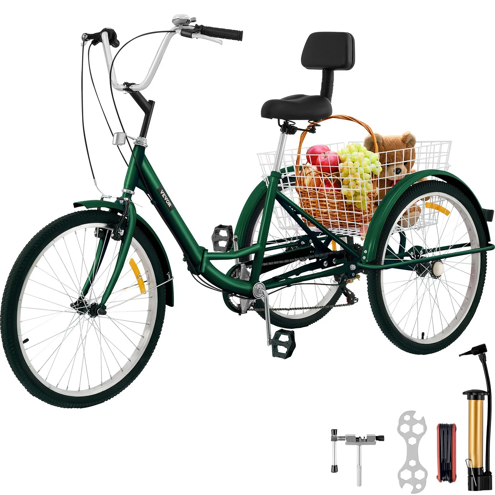 Tricycle Adult 24'' Wheels Adult Tricycle 7-Speed 3 Wheel Bikes Foldable Adult Tricycle 3 Wheel Bike Trike