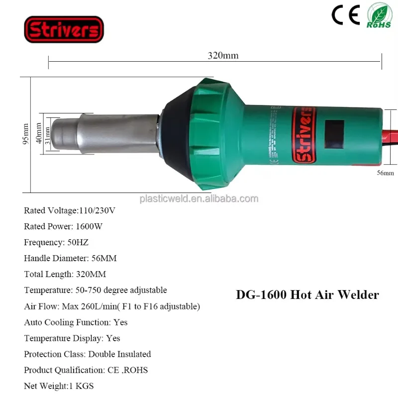 

Ручной сварочный аппарат для кровли, для сварки термоплавких пластиковых геомембран ПВХ и ПНД, комплект с цифровым дисплеем температуры