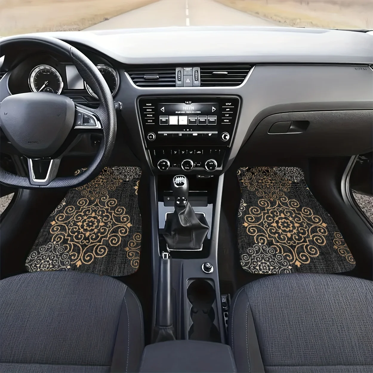 4pcs Universal Car Floor Mats, Black Background With Traditional Pattern, Stylish Digital Print, Fashionable And Versatile, Comf