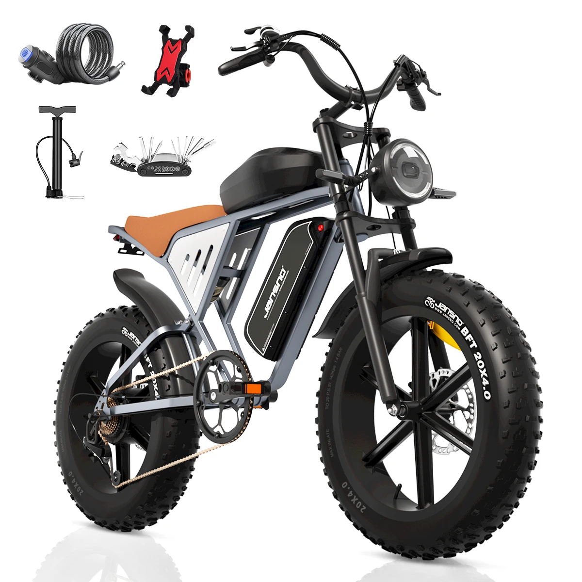 Jansno x70 Fat Tire Electric Bike for Adults, 750W, 20Inch Electric Bicycle, 48V 34Ah, Dual Battery, 30MPH, 80km/120km Ebike