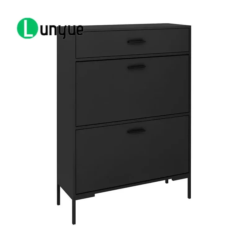 Modern Metal Shoe Cabinet 3 Flip Drawers No Assembly Required Storage Rack for Hotel Apartment Entryway Space Saving