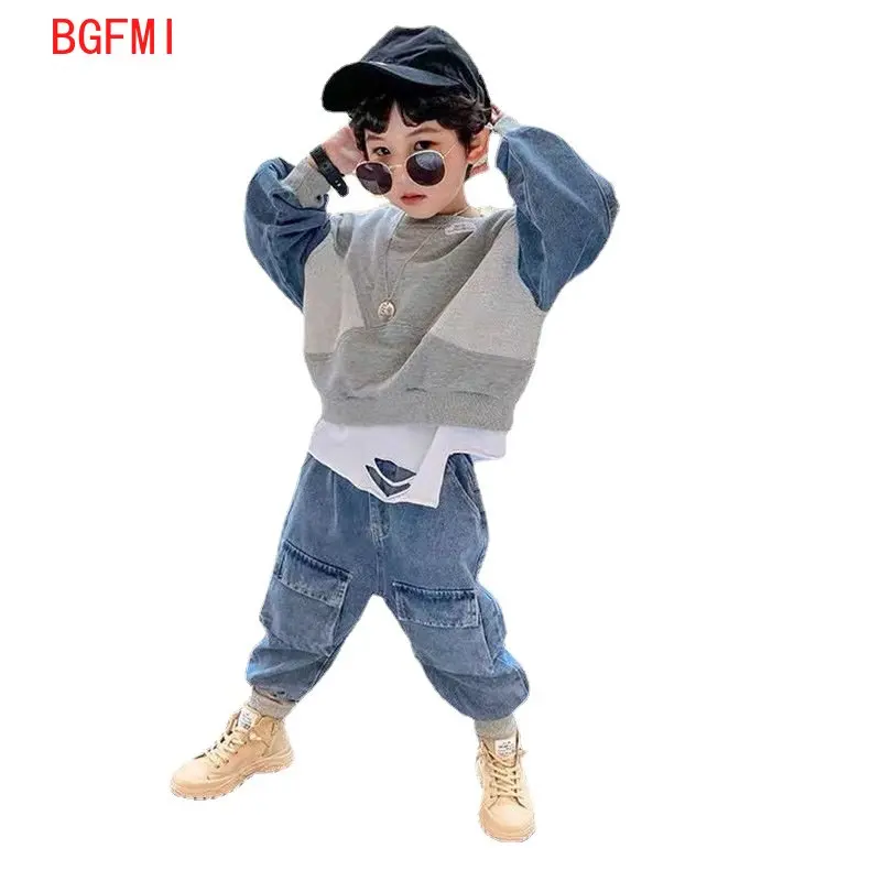 

Korean Children's Clothing Autumn 2-8 Y Fashion Kids Clothes Boys Spring Denim Suit for Kids Sweatshirts+Jeans Two-piece Sets