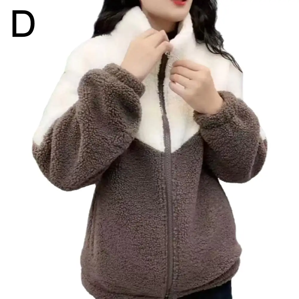 Chaquetas nuevas gruesas de colores para mujer, abrigos acolchados elegantes de manga larga de lana de cordero con cremallera, Tops largos de otoño para invierno, salida media U4G4