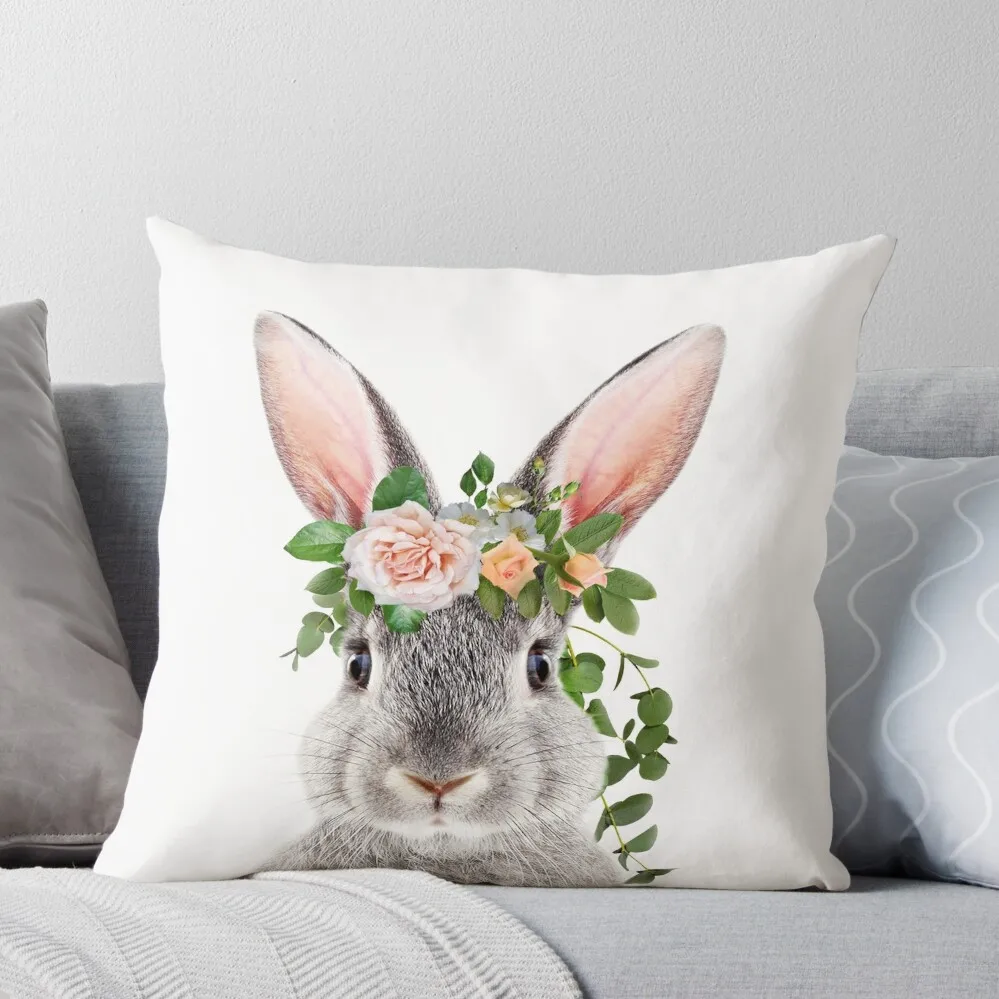 

Bunny With Flower Crown, Baby Animals Art Print by Synplus Throw Pillow Pillow Cases Decorative Cushions