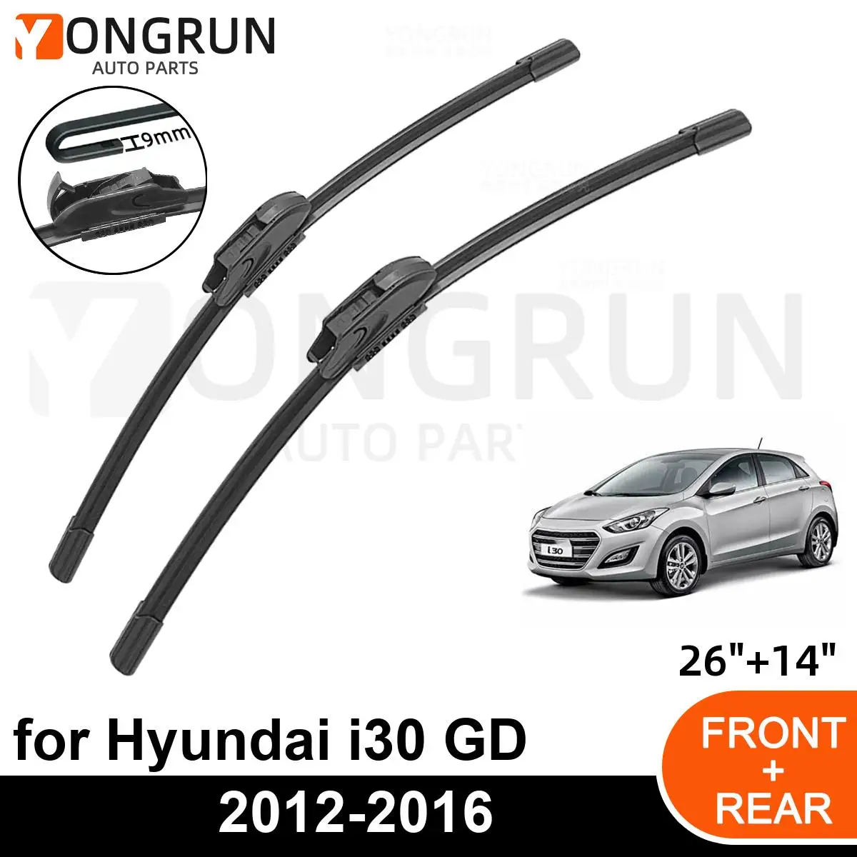 

Car Front Windshield Wipers For Hyundai i30 GD 2012-2016 Wiper Blade Rubber 26"+14" Car Windshield Windscreen Accessories