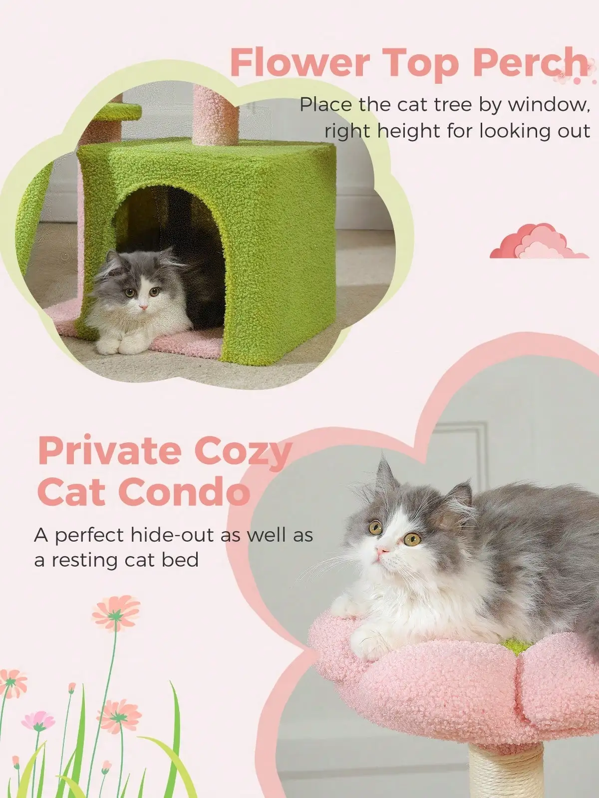 Road Cat Tree For Indoor Cats, 31.5'' Small Flower Cat Tower Condo With Sisal Scratching Ramp, Cozy Hammock And Removable Flower Cat Bed Perch For Kittens - view 5