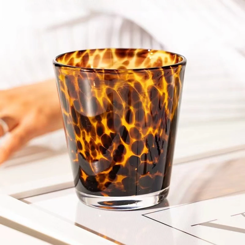 

Vintage Glass Cups Leopard Print Coffee Mugs Art Stemless Water Cup for Tea Espresso Whiskey Home Decor Gift Drinkware Accessory