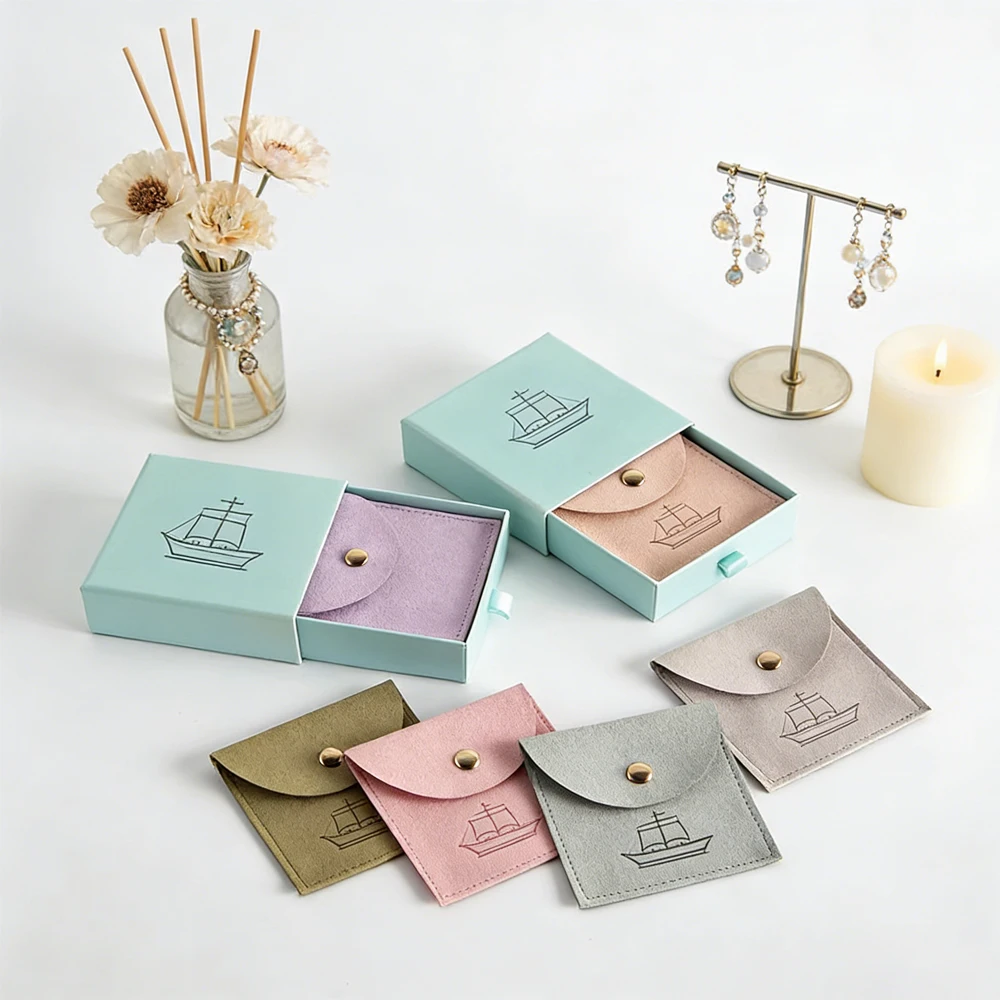 

24set Light Blue Thick Kraft Paper Drawer Jewellry Box Bracelet Earrings Gift Display Case Packaging Boxes With Snap Button Bags