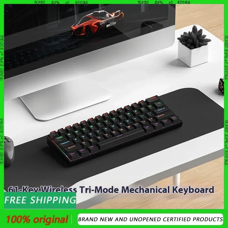 

Беспроводная 61-клавишная механическая клавиатура, портативный небольшой настольный компьютер, красный переключатель, горячая замена, USB-проводной вариант для третьего экзамена