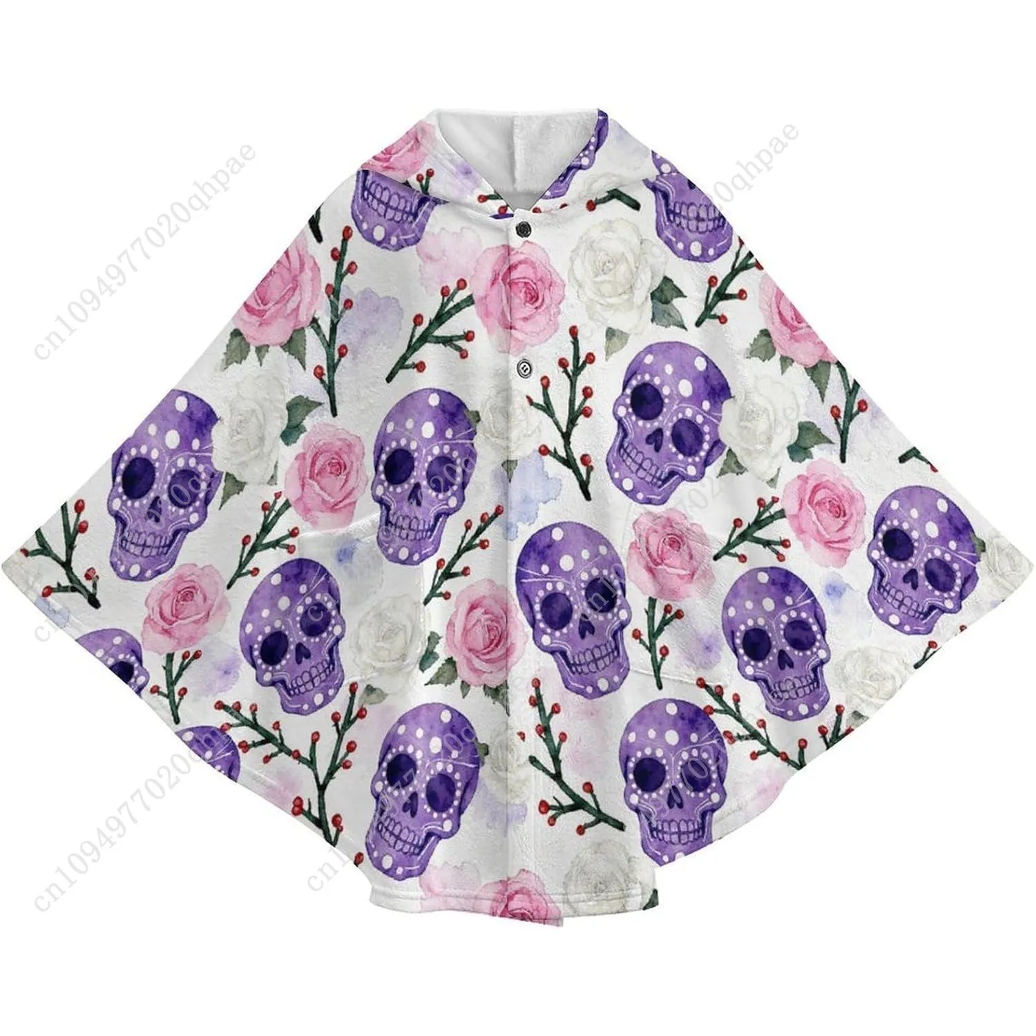 سترة بطانية مريحة من الفلانيل، هوديي كبير الحجم بنمط جمجمة وردية مع جيوب للأطفال والمراهقين #4