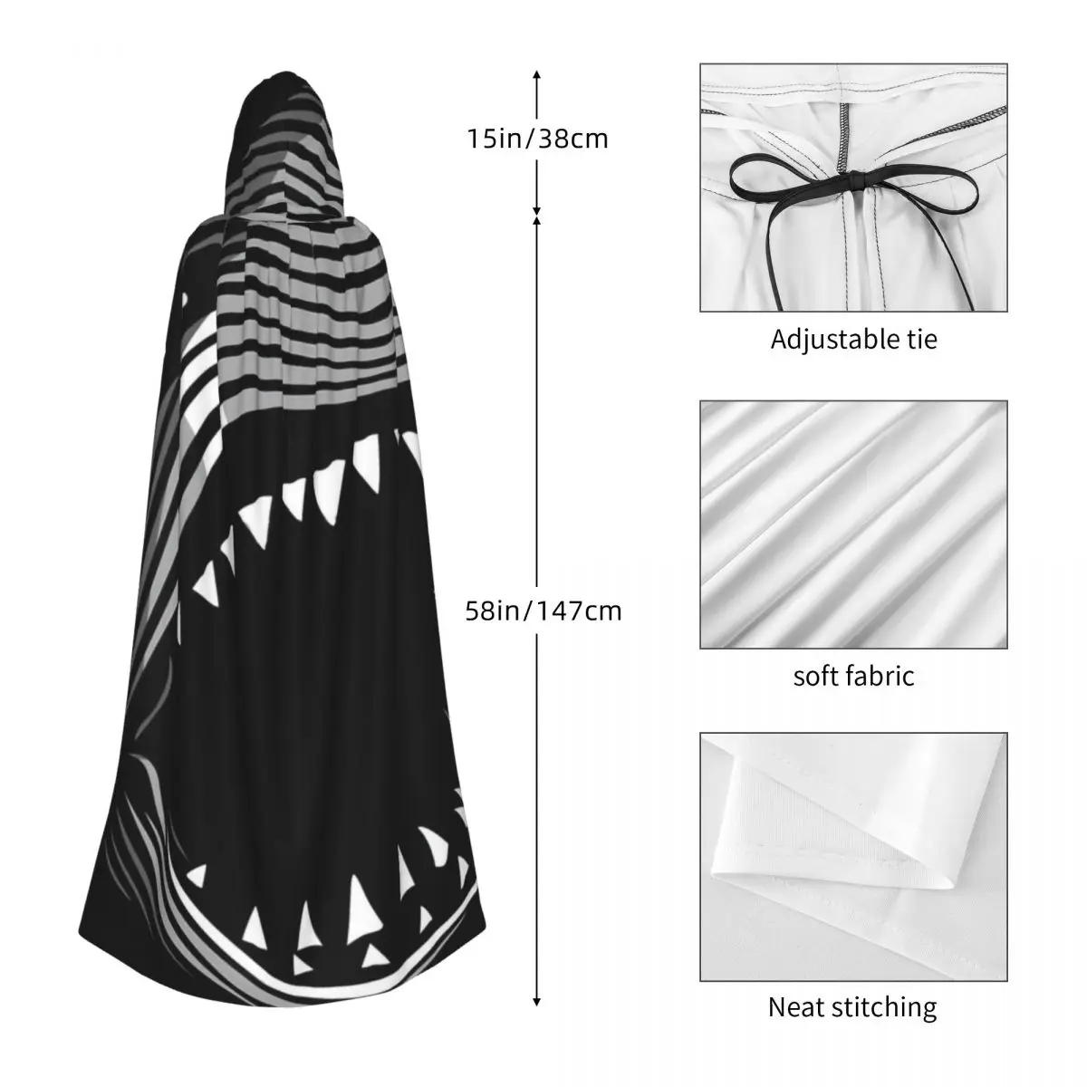 Lines Killer Shark Hooded Cloak Halloween Party Cosplay Woman Men Adult Long Witchcraft Robe Hood