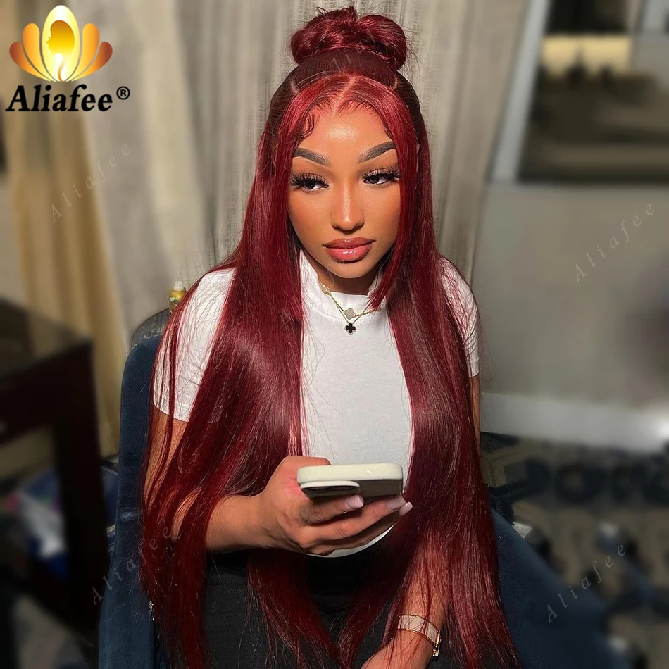 Cherry Red Straight Lace Front Wigs HD 13X4 Lace Frontal Human Hair Wig 12A  Wine Red 99 Colored 13X6 Remy Hair Wigs For Women