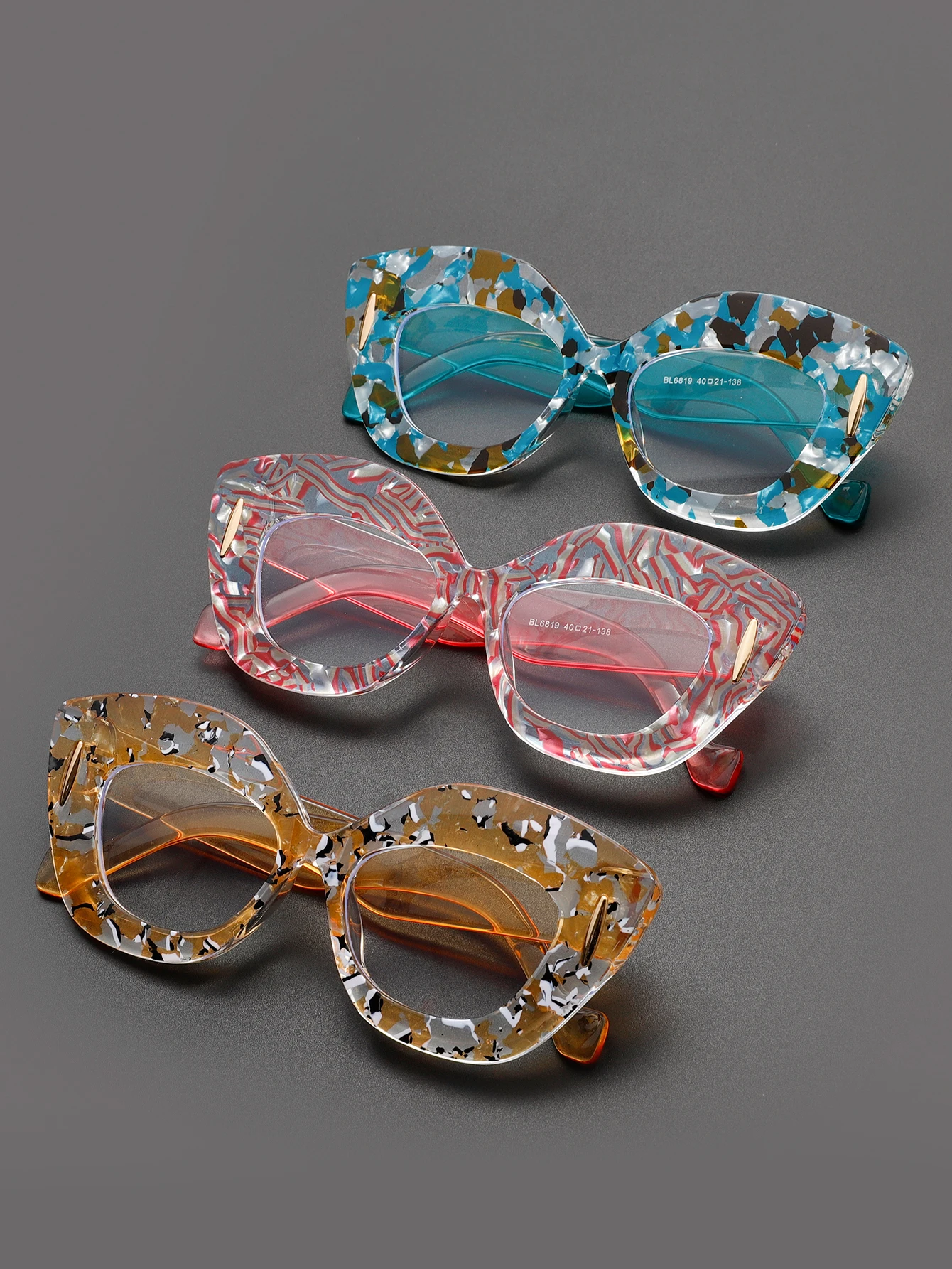 إطار كبير عين القط الأزهار الزجاج الملمس أنيقة المرأة المعادن المضادة للضوء الأزرق مرآة مسطحة مناسبة للاجتماع السنوي المنصة الشارع التصوير الفوتوغرافي نظارات الموضة الزخرفية