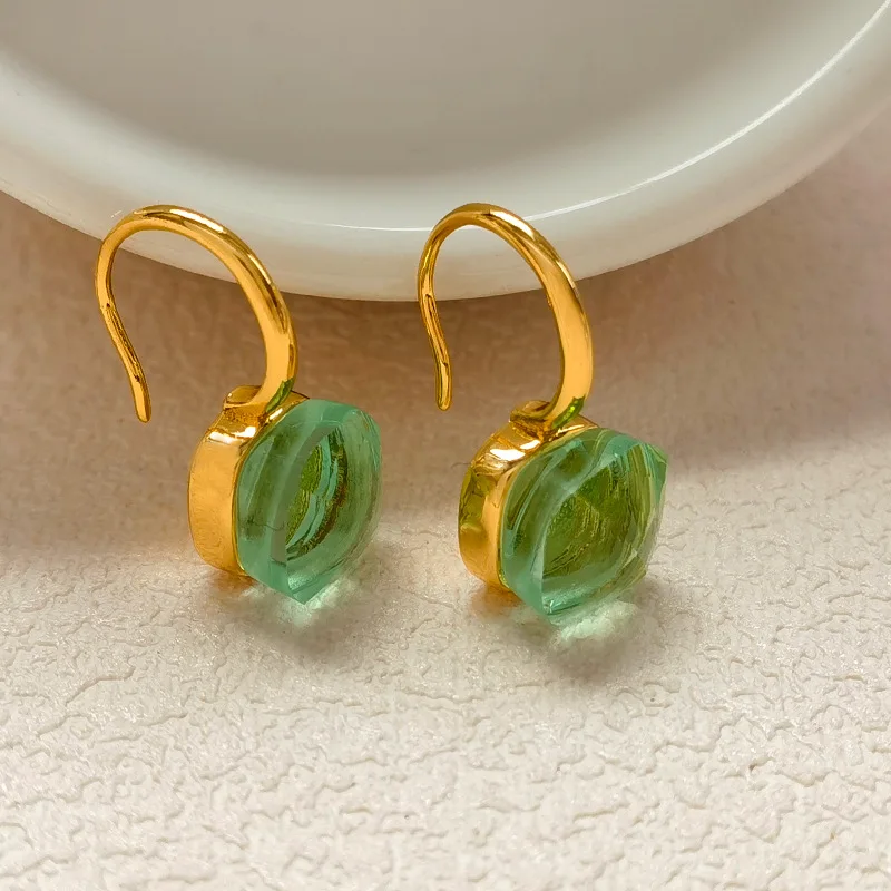 Trendy Jewelry Vintage Temperament Green Color Glass Earrings For Women Female Gifts Simply Design Ear Accessories