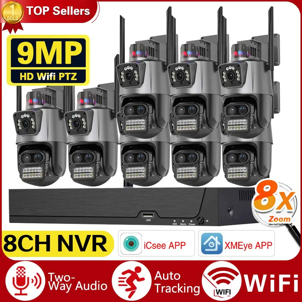 8CH 5K 9MP Dual Lens Wireless CCTV Camera System Ai Auto Tracking PTZ IP Camera Video Surveillance 5MP Wifi NVR Security System