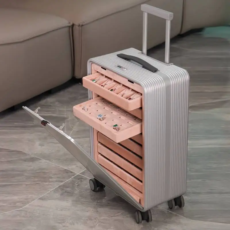 

Creative Travel Jewelry Box Luxury Aluminum Jewelry Display Necklace Ring Watch Cabinet Portable Storage Boxes with Lock Gifts