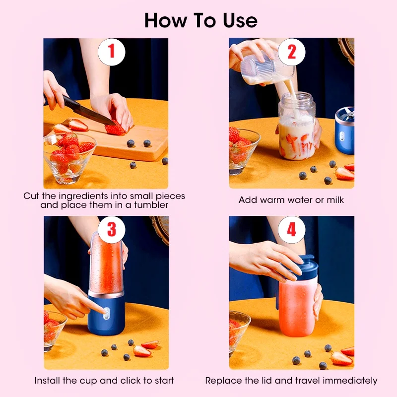 Portable Juicer turns fruits and vegetables into delicious juices A compact juicer designed for easy use and portable travel