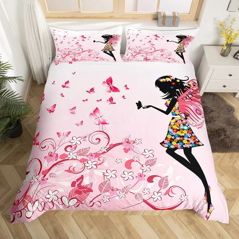 Ballet Duvet Cover Set Ballerina Rose Flower Bedding Set Cute Little Dancers Comforter Cover Twin King For Girl Gymnastics Lover