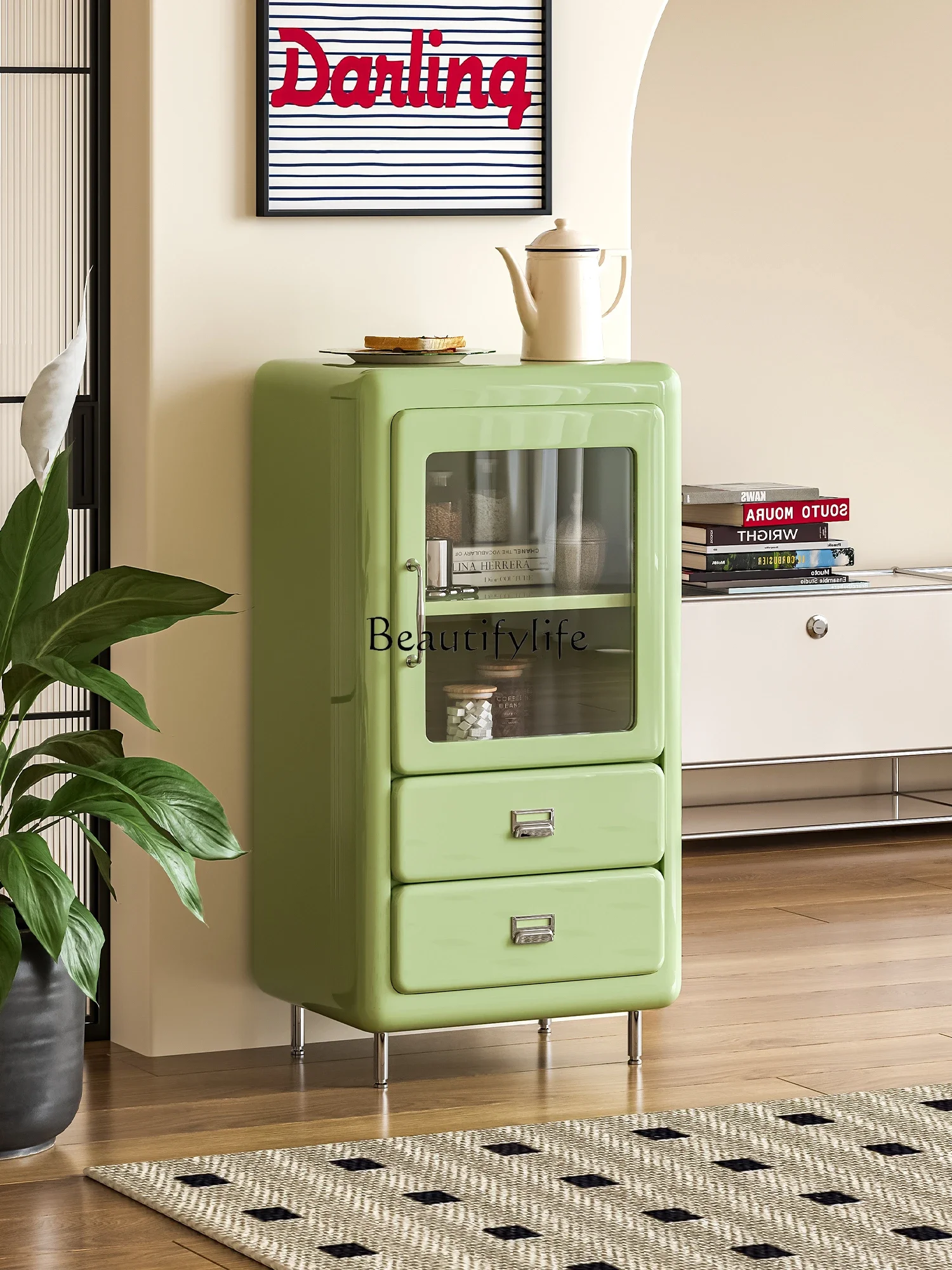 

01 Japanese Retro Coffee Cabinet Home Living Room Bedroom Decoration Glass Locker