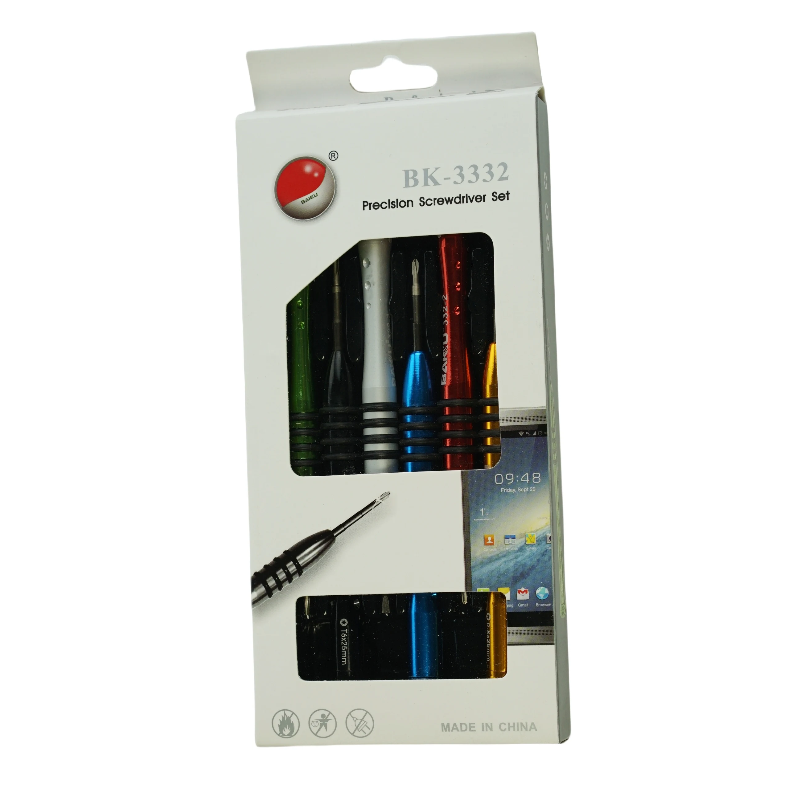 BAKU-Precision Chave De Fenda Set, Alloy Steel Handle,Chrome Vanadium Cabeça, Modelo Perfeito, Tipo, 6 PCs por Caixa, BK-3332