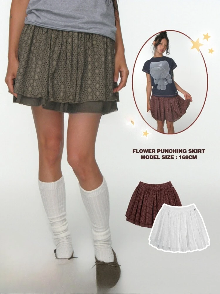 

Summer Vintage Tie-dye White Skirts Y2k High Waist Ruched A-line Skirt for Women 2025 Simple New All-match Faldas De Mujer
