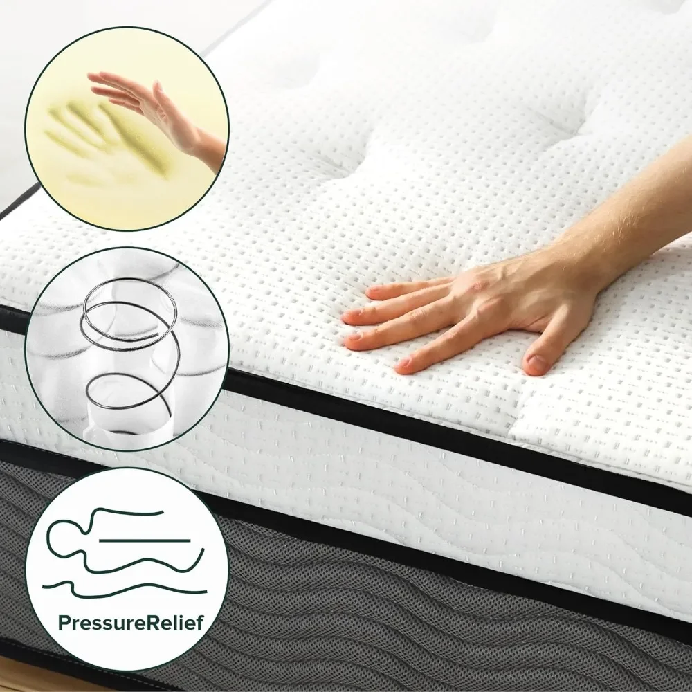 12 Inch True Support Hybrid Mattress , King, Fiberglass Free, Medium Feel, Motion Isolation, Fabric, Mattress in A Box