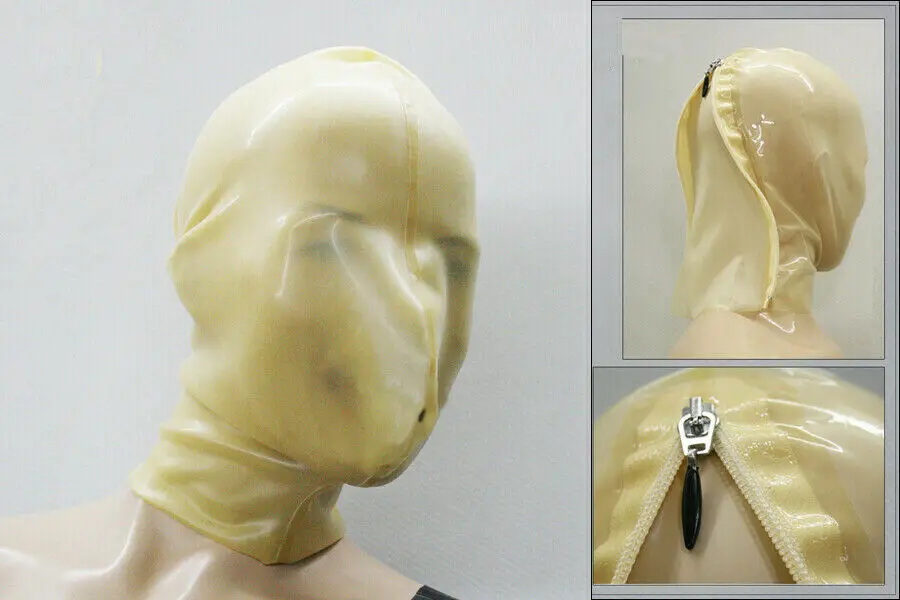 Latex Hood Gummi Transparent Fetish Reißverschluss Gesicht Overall 0,4mm Party