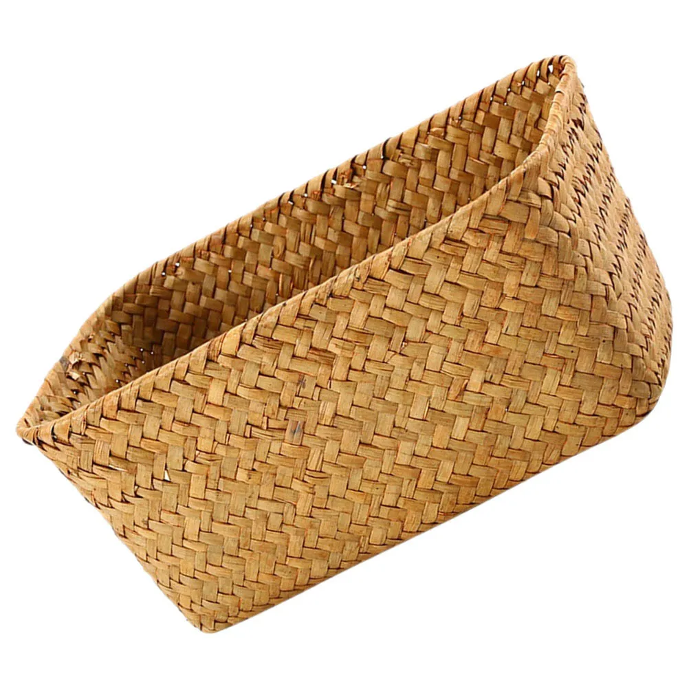 Handwoven Seagrass Storage Basket Desktop Organizer for Books Cosmetics Daily Essentials Lightweight Multi-Use Container