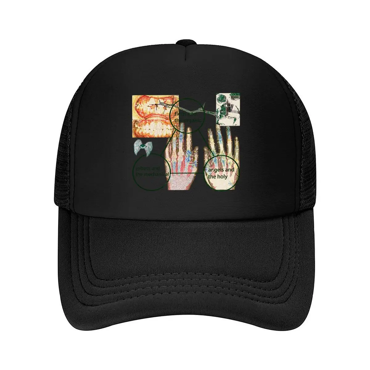 Flesh And The Organic Robots And The Mechanical Angels And The Holy Anatomical Hands Collage Art Mesh Baseball Cap Dad Hat