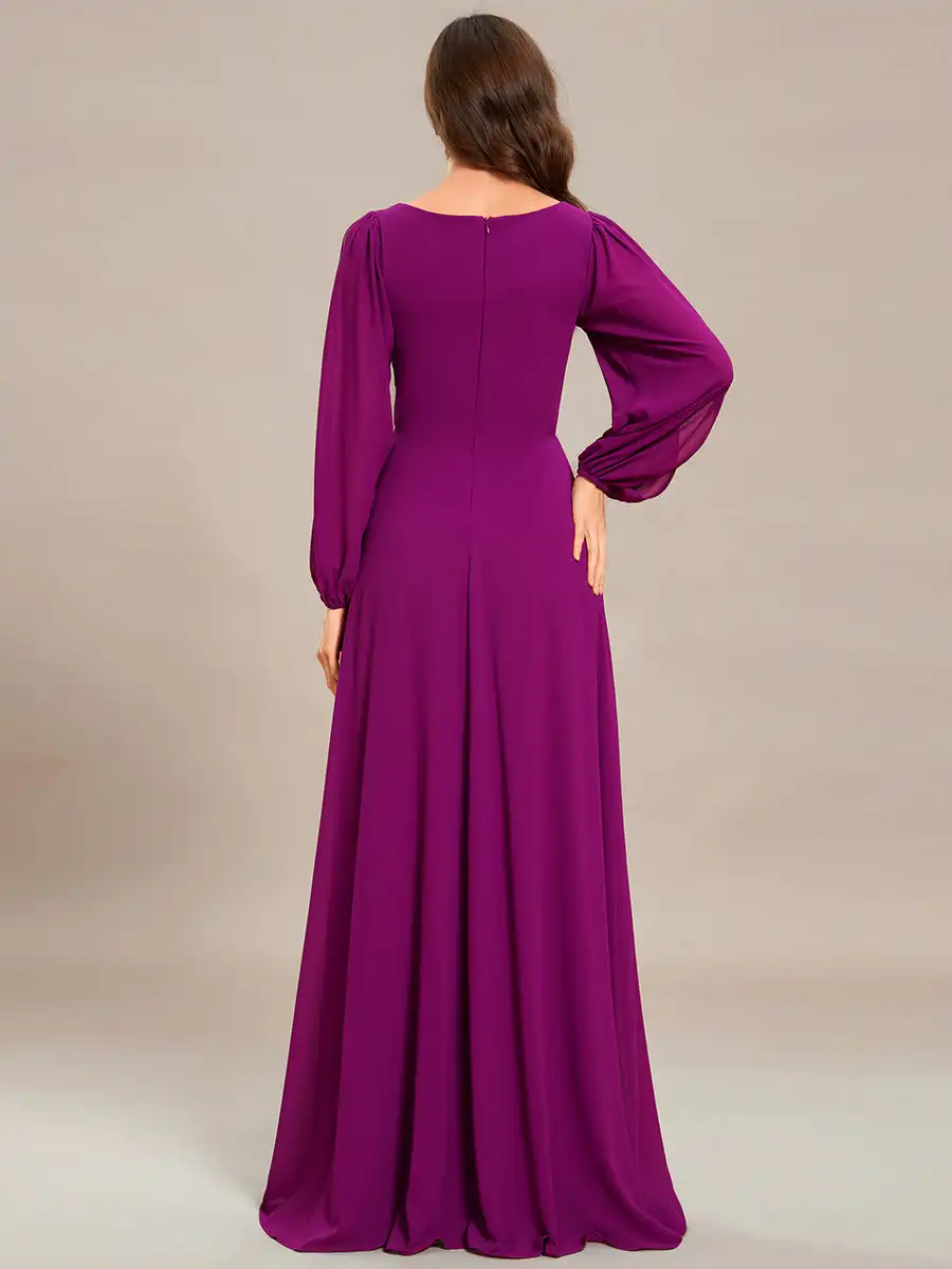 Eleganckie suknie wieczorowe Głęboki dekolt w szpic Długie rękawy typu lampion Projekt naklejki Długość podłogi 2025 Ever Pretty of Fuchsia Sukienka dla druhny