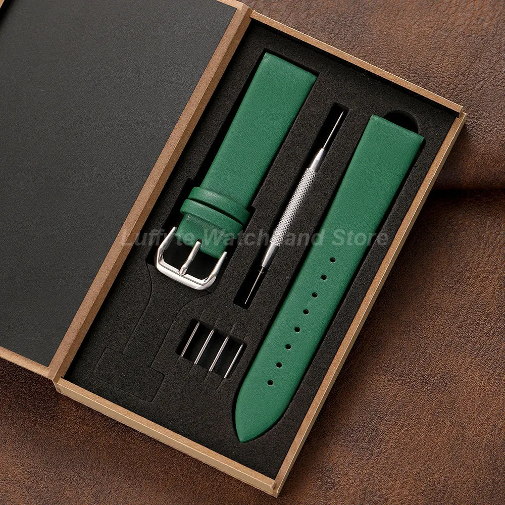 Soft Ultra Thin Leather Watch Strap for Men Women 16mm 18mm 20mm 22mm with Gift Packing Box Casual Leather Watchband