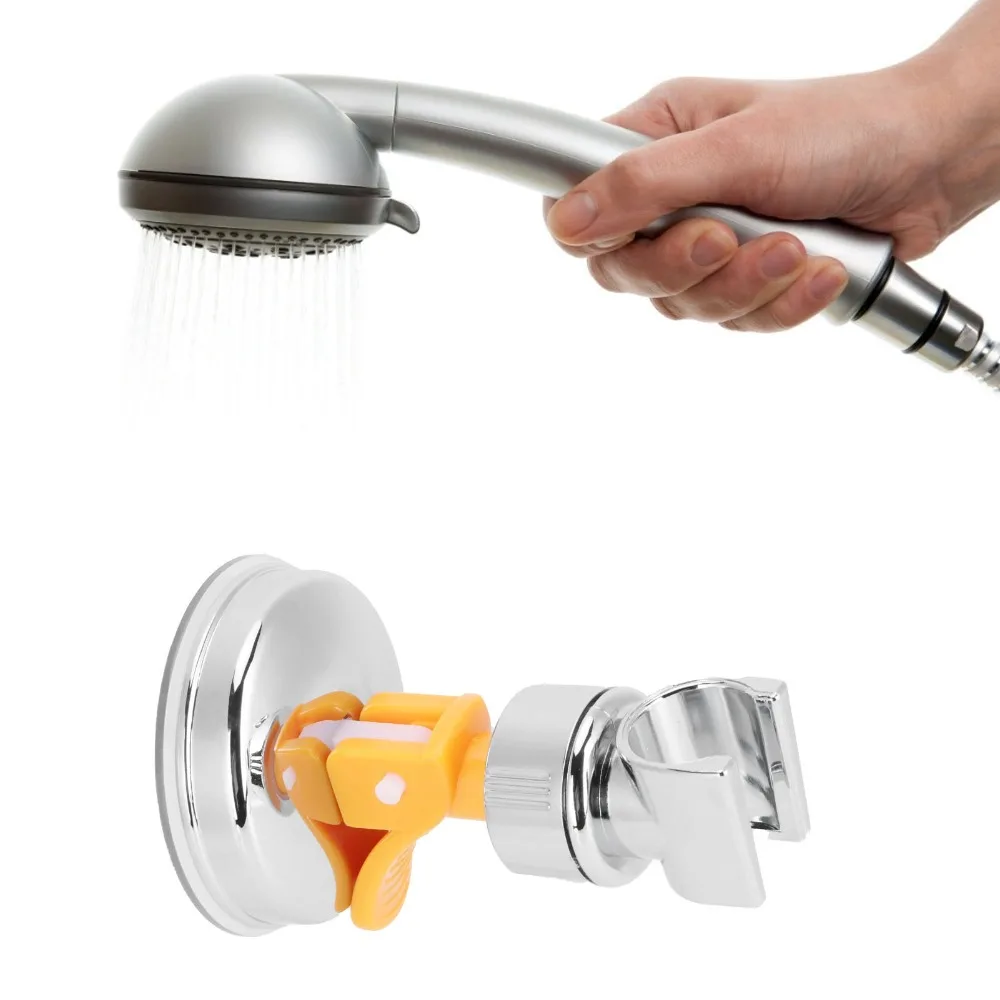 Suction Cup Mount Shower Head Holder Adjustable Angle Silver Handheld Showerhead Bracket Attachable Shower Head Bracket Bathroom