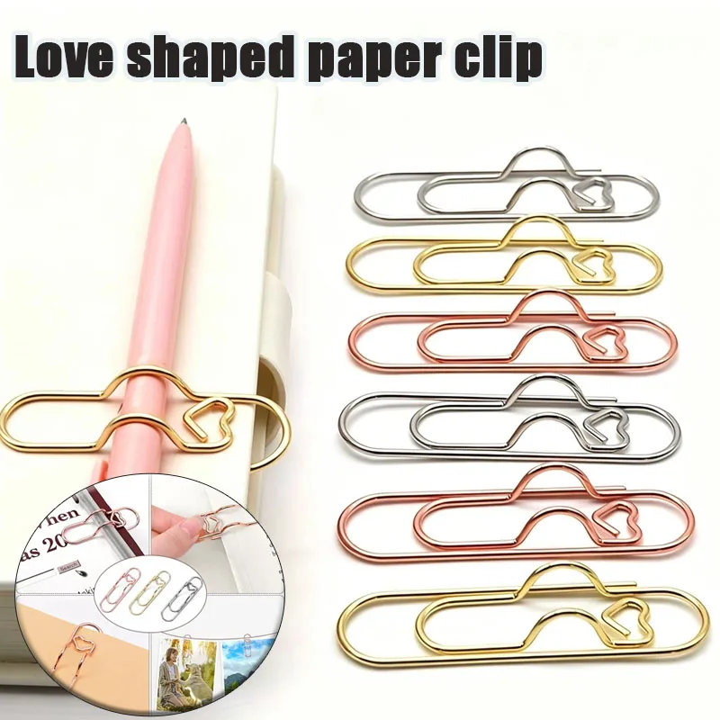 10-30PCS Love Shape Pen Holder Clip Metal Paperclip Pencil Organizer For Back To School Notebook Planner Desk Stationery