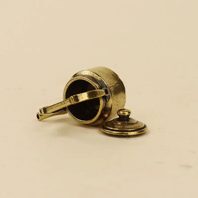 -1Pc Desk Ornament Antique Copper Mini Fingertip Kettle Teapot Pocket Incense Burner Retro Brass Tea Pet Home Decor Accessories