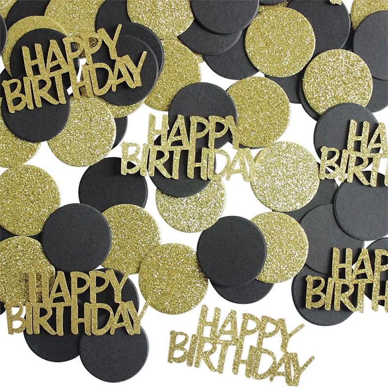 100pcs Glitter Gold Happy Birthday Circle Dots Confetti for Birthday Wedding Anniversary Party Decorations