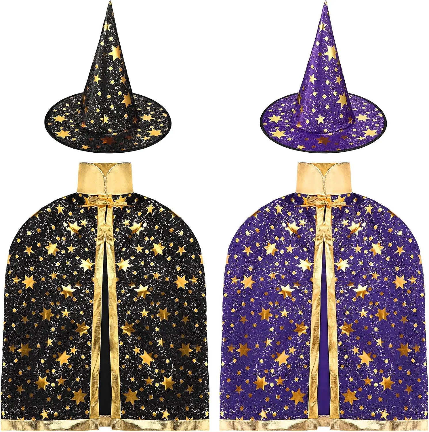 

2 Sets Kids Halloween Costumes Witch Cloak Witch Cape & Hat Children Dress up kit-Cosplay Party Accessories for 3-12 Years Kid