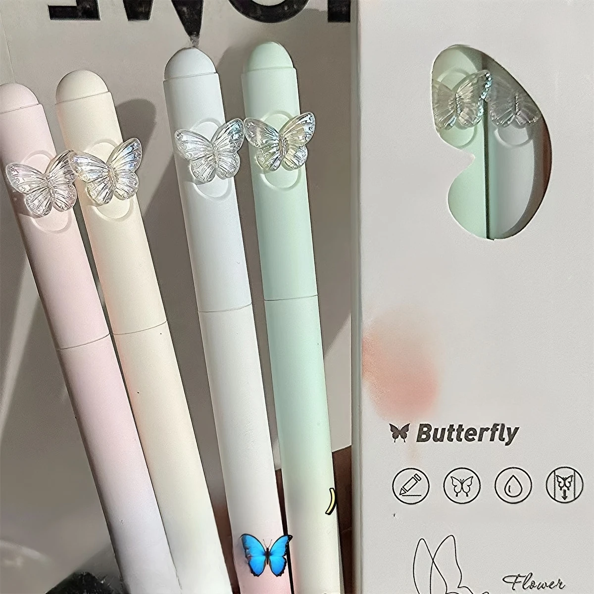 

4 Butterfly Gel Rollerball Pens, Ultra-Fine 0.5mm Tip, Lightweight Plastic Material, Quick-Dry Ink for Writing and Signing