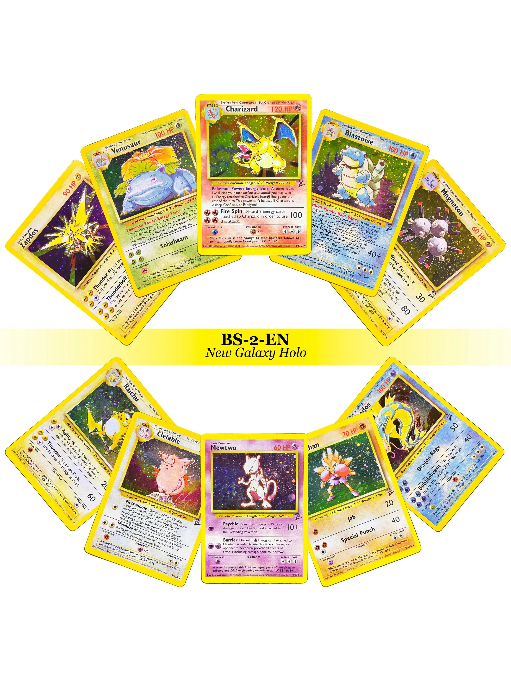 Anime PTCG BASE SET-2 Neues Galaxy-Folien-Set Glurak # 4/130 Blastoise Mewtwo Venusaur Vintage PKM Sammelkarten DIY Geschenk