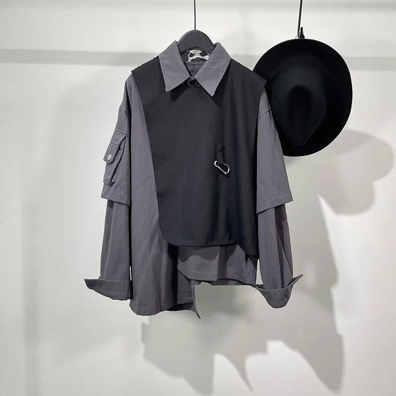 

Men Casual Shirt Gothic Men's Clothing Hip Hop Tops Tees Autumn Oversized High Streetwear Long Sleeves Black Shirt