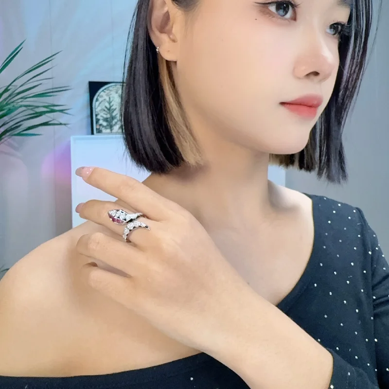 Designer Collection Fashion Style Ring Women Lady Inlay Colored Cubic Zircon Plated Gold Black Enamel Serpent Snakelike Rings