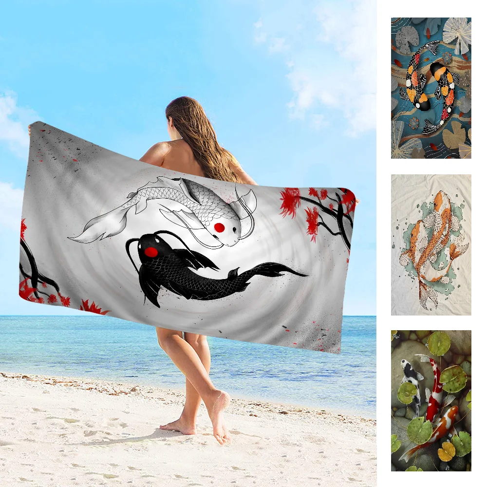 

Koi Beach Towel Colorful Bath Towels For Girl Microfiber Quick Dry Custom Sand Free Beach Yoga Spa Gym Pool