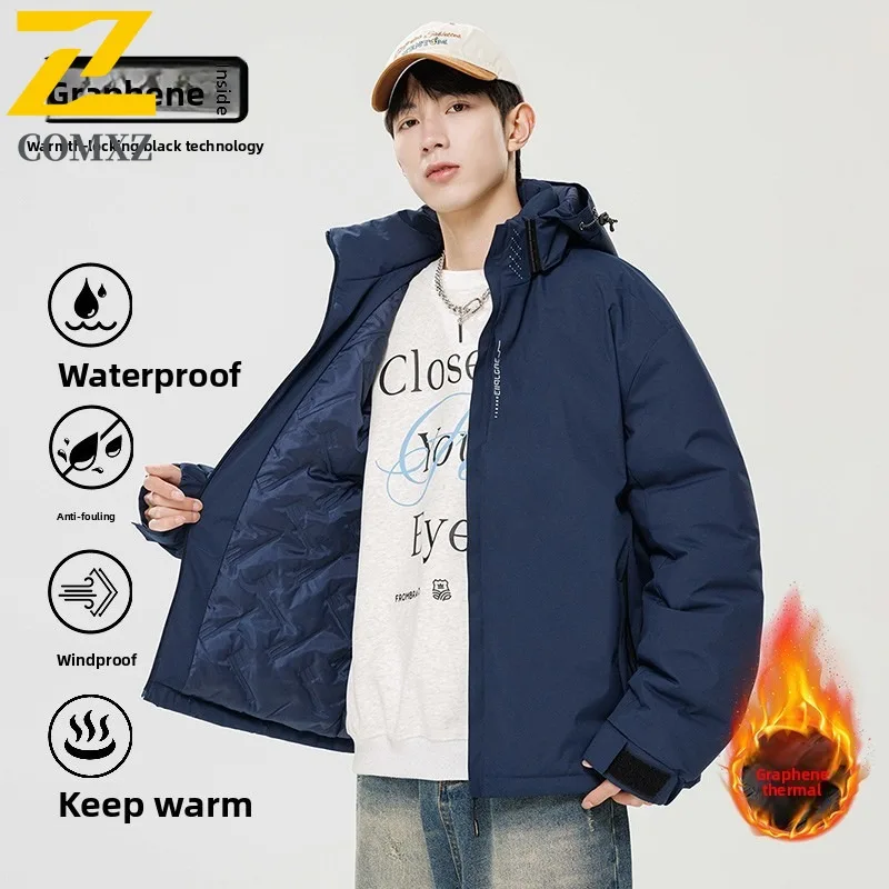 COMXZ الرجال القطن وسادة مبطنة يندبروف مقاوم للماء مغامرة تسلق الشتاء سترة 2025 التخييم الدافئة سميكة مبطن سترة #5