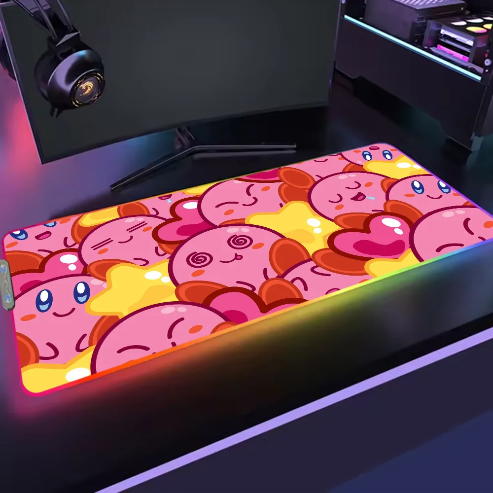 وسادات ماوس للألعاب وسادة ماوس LED وسادات طاولة مطاطية بإضاءة خلفية لسطح المكتب كارتونية لطيفة XXL RGB مكتب K-K-K-Kirbys Micro USB