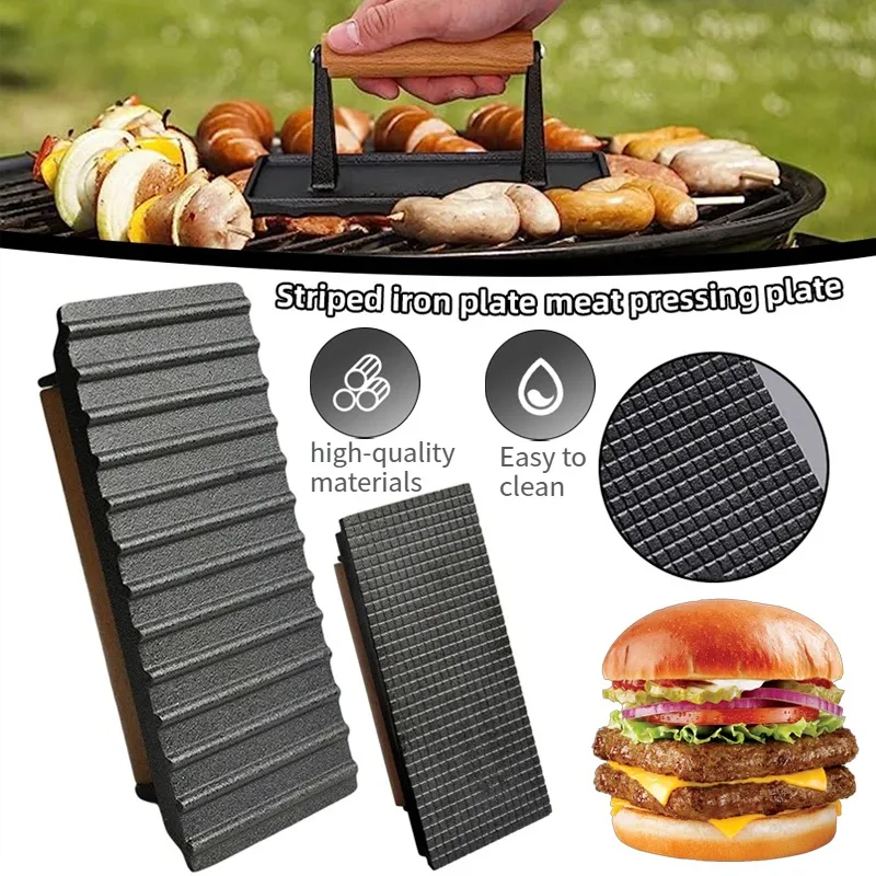 

Multifunctional heavy-duty cast iron meat pressing board,uncoated with handle,suitable for outdoor barbecue,kitchen cookingtools