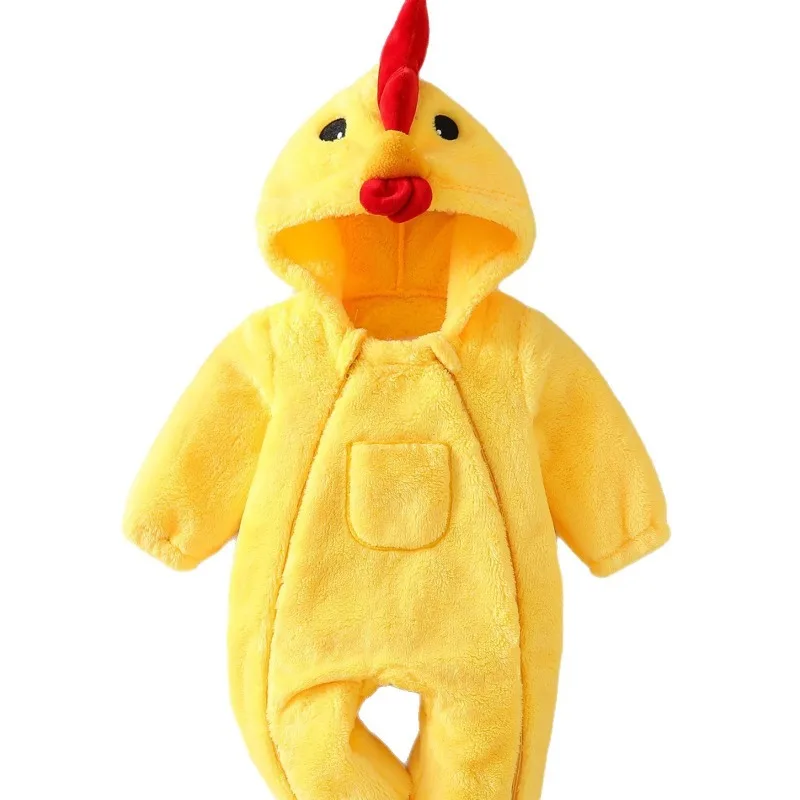 Zip Up Hooded Chick Romper with Pocket Fluffy Yellow Baby Bodysuit Infant Toddler One Piece Jumpsuit Animal Costume Outfit
