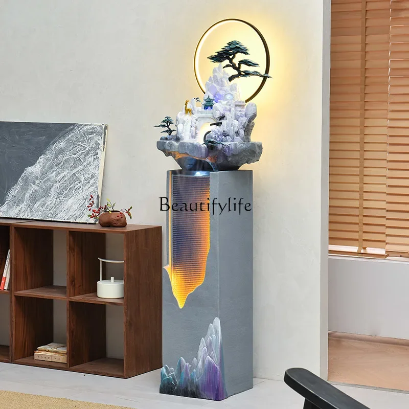

02-Modern floor-to-ceiling running water ornament circulating water living room water feature humidifier entrance decoration