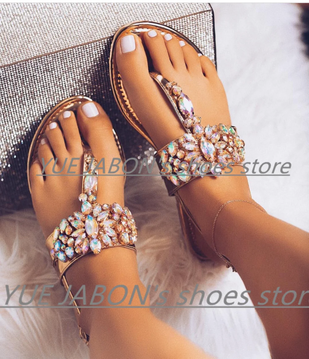 2024 New Shoes for Women Summer Women\'s Sandals bling bling cyrstal  Flip-flop sandals Buckle Strap Beach Sandals For Women